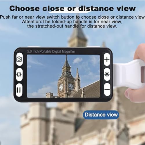 TsoLay Digital Magnifier for Low Vision, Electronic Reading Aid 5.0 Inch with Foldable Handle, 2X-48X Zoom and 26 Color Modes, Dual 13MP Near & Far Lens, HDMI/AV Output, for Reading, Writing