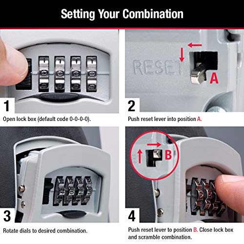 Master Lock Key Lock Box with Code, Outdoor Lock Box for Realtors, Property Managers and Landlords, Ideal for Short-Term Rentals, Key Safe Holds 5 Keys, 4 Pack, 5400EC4