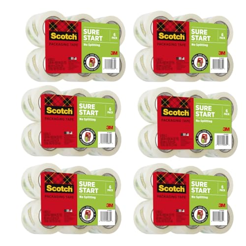 Scotch Sure Start Packing Tape, 1.88 in. x 25 yd Rolls, 6 Pack