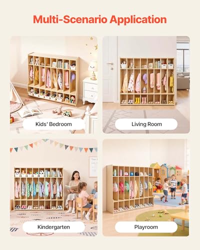 VEVOR 8-Section Coat Locker with Bench, Kids Lockers with 16 Hooks & Non-Slip Mat, Classroom Cubbies for Daycare, Home, Kindergarten- Natural