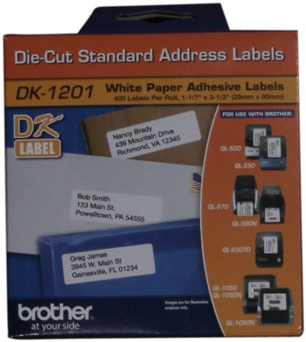DK-1201 Die-Cut Standard Address Labels – Long Lasting Reliability, Die-Cut Standard Address Paper Labels, 1.14” x 3.5” Individual Label Size, 4800 Labels / 12 Rolls
