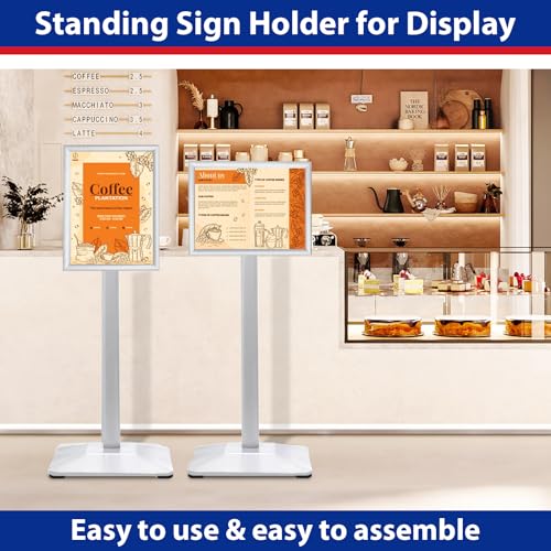 VAIIGO Pedestal Sign holder Stand 8.5x11inch Adjustable Standing Floor Sign Stand with Heavy Base & Snap Frame Display Stand for Indoor Outdoor Business Store Sign Holder Poster Stand (Silver)