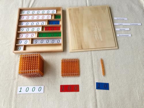 Premium Montessori Decimal System Set with Golden Beads& Trays - Working Set for Place Value & Operations, Math Materials for Kids 4-7+, Beechwood Box 16" (Introduction to Decimal Symbols with Trays)