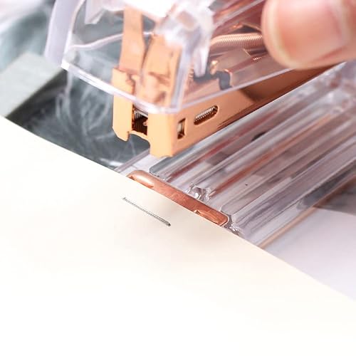 BNISRGLD Rose Gold Transparent Plastic Stapler Study Binding Machine Stationery with Staples for School Office