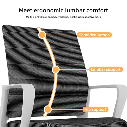 Office Chair No Wheels, Ergonomic Executive Mesh Computer Chairs with Lumbar Support, Soft Wide Seat Armchair for Conference Room Bedroom Waiting Reception Guest Student (White+Black)