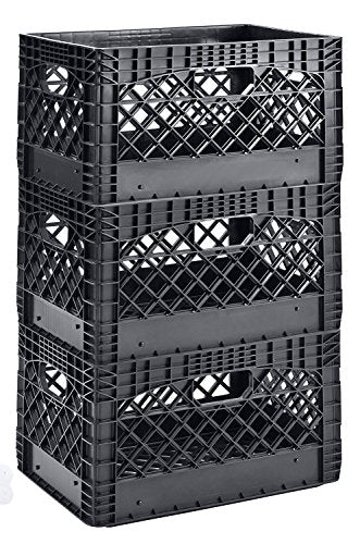 Muscle Rack PMK24QTB-3 24 quart 3 Pack black Heavy Duty Rectangular Stackable Dairy Milk Crates , 11" Height, 19" width (2 X 3 Pack)