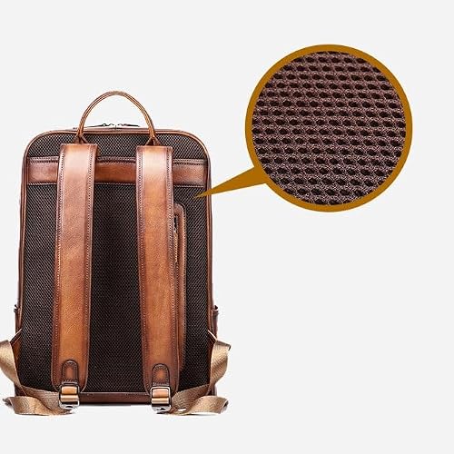 VCDUXMQLK Men's Colored Genuine Leather Backpack Vintage Computer Bag Tree Cream Layer Cowhide