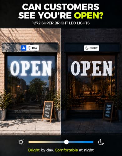 Open Sign for Business 48" x 17", Smart Extra Large LED Open Sign with Bluetooth APP Timer & Remote, Dimmable 14 Modes for High-Visibility Storefront Window
