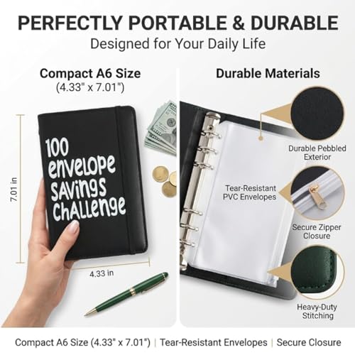 100 Days Money Saving Challenge Coin Envelope Budgetstorage Book, Money Saving Binder, Cash Envelopes for Budgeting, Budget Planner Binder to Save $5,050 and $500 and $10,000(Mixed)