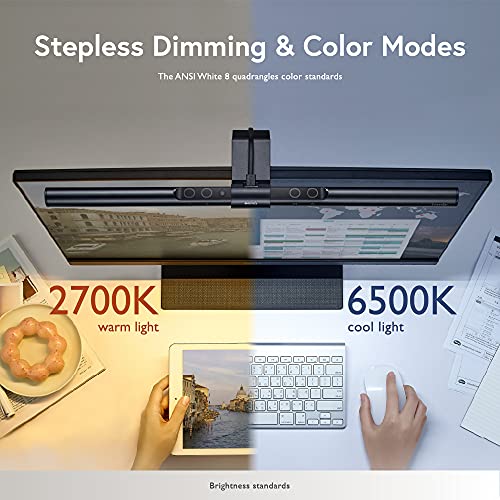 BenQ Screenbar E-Reading LED Computer Monitor Light Lamp with Auto-Dimming and Hue Adjustment Features, Matte Black USB Powered Office Lamp (ScreenBar_Black) Complements with Backlight/RGB setups