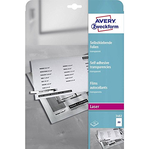 AVERY Zweckform 3482 Transparent Films A4, spezialbeschichtet, stapelverarbeitbar 25 Sheets