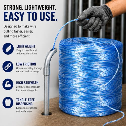 ATERET PL6500 Poly Pull Line - 210 lbs Tensile Strength, Polypropylene - 6500Ft Twine Line, Blue & White (Coil Only)