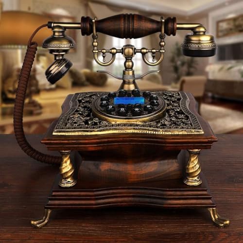Vintage Retro Landline Telephone, Antique Dial-Up Phone with Curly Cord, Bronze Metal Finish, Traditional Bell Ring for Home & Office