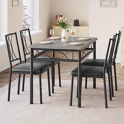 Modern 4-Person Dining Table Set for Small Space - 29.5" Square Kitchen Table with 4 Padded Chairs, Sturdy MDF Top & Metal Frame, Easy Assembly, Compact Breakfast Nook Set for Apartment, Cafe, Diner