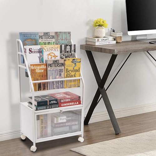 Book cartMobile Bookshelf Metal with Large Capacity, Rolling Utility Cart Heavy Duty Slim Rolling Storage Book Cart for Office, Dorm, Classroom,Living Room
