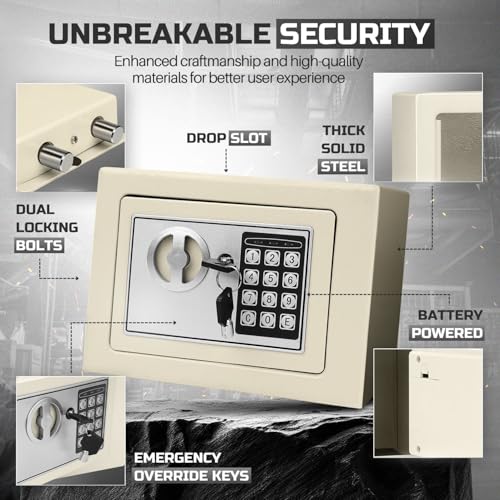 Flexzion Small Drop Safe Box with Digital Keypad, 12 x 8 x 8 in, White