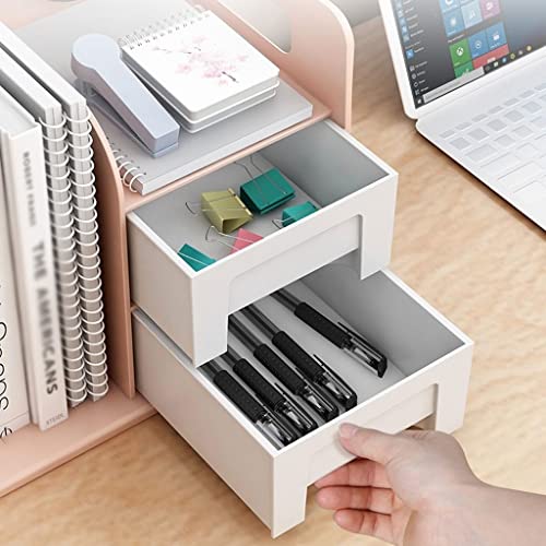 Book Shelf Bookcase Storage Display Bookshelf Desktop Bookshelf Storage Rack With 2 Drawers Office Storage Rack Two Layers Thickened To Accommodate Multiple Books for CDs/Movies/Books/Display Shelves