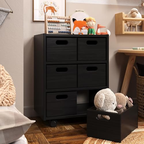 Jela Solid Wood Roll Cart Cubby (Black)