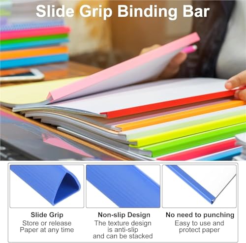 100Pcs 10mm Plastic Binding Bars Slide Grip, 70 Sheets Capacity A4 Report Binder for Presentation Resume
