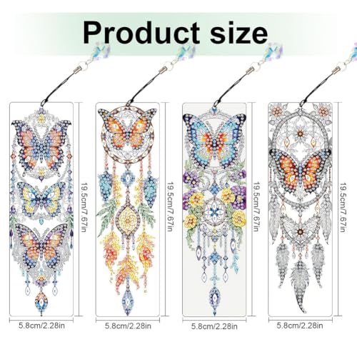4Pcs Butterfly DIY Diamond Art Bookmark Set (B)