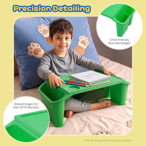 12 Pcs Kids Lap Desk Tray, Stackable Plastic Activity Tray with Storage Slo