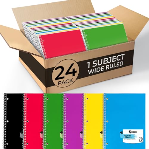 Rosmonde Bulk Spiral Notebook, 24 Pack, 1 Subject, Wide Ruled, 70 Sheets