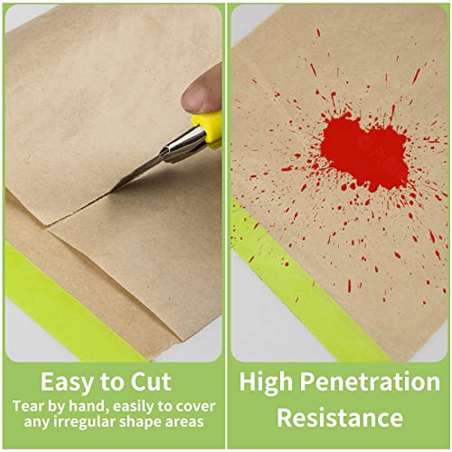 Tangibay Pre-Taped Masking Paper for Painting - 18 inch x 50 feet Tape and Drape Painters Paper, Paint Adhesive Protective Paper Roll for Covering Skirting, Frames, Cars and Auto Body (12 Rolls)