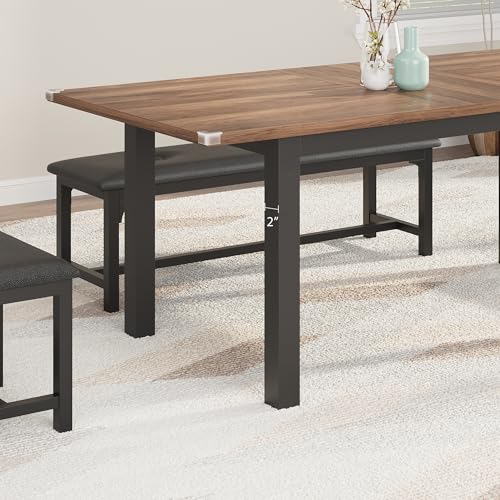 TrailBlaze Space-Saving Extendable Office Desk Set – 5-Piece Modern 63" Table, Upholstered Benches & Stools, Waterproof Mark-Resistant MDF, Metal Frame – Walnut Plate & Black Iron Frame