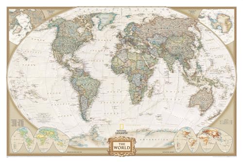 National Geographic Maps: World Executive Wall Map - Large - Antique Style - 46 x 30.5 inch Poster - Rolled Canvas