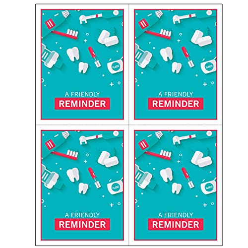 Custom Recall Dental Laser Appointment Reminder Postcards with Personalizable Backs. 4 Cards Micro Perforated for Tear-off at 4.25" x 5.5" on an 8.5" x 11" Sheet of 8 Pt Card Stock. (500)