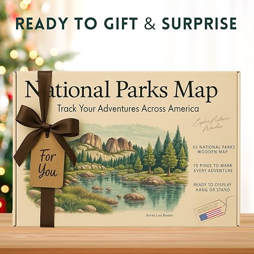 National Parks Map – USA Travel Tracker with Checklist, Pins & Stickers – Adventure Gift for Park Lovers, Couples & Families, Bucket List Wall Art Decor