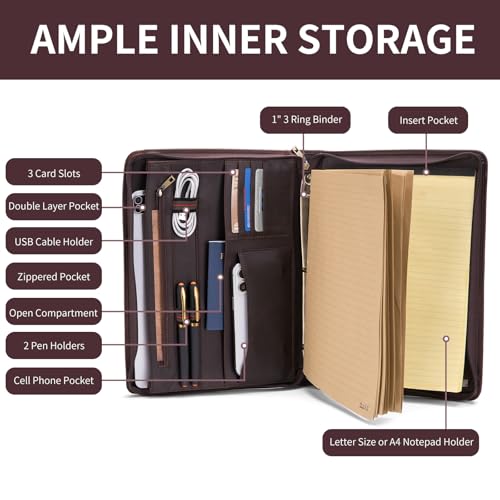 Geslun Personalized 3 Ring Leather Portfolio for 8.5 x 11" Legal Pad