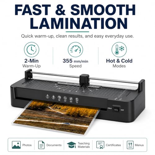 Laminator Machine, 400W Portable Thermal Laminator with Hot and Cold Modes, Paper Trimmer and Photo Laminating Kit for Office, Classroom, School, Teacher and Home Use, A4 Documents