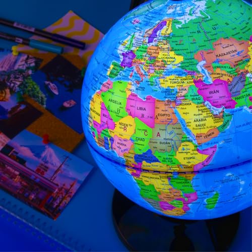 Raylu Paper - Illuminated and Rotating Globe Cartography and Meridian Spain World Dial (Blue, 32 cm)