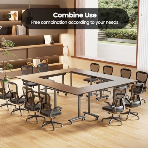 Velmorix Folding Conference Table with Wheels, Mobile Flip-Top Training Table, Modular Space-Saving Meeting Table for Office, Classroom, Seminar, Library (1, Walnut, 47IN)
