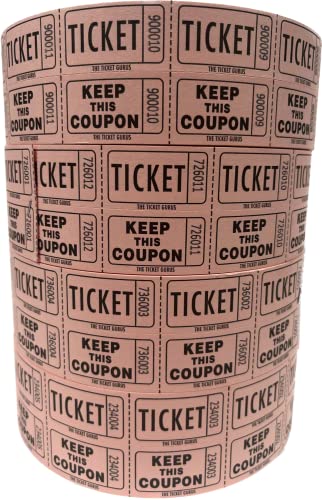The Ticket Gurus-Raffle Tickets - 4 Pink Rolls of 2000 Double Tickets- 8,000 Total 50/50 Raffle Tickets