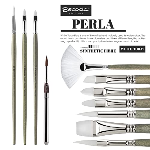 Escoda Perla Series 2732 Artist Oil & Acrylic Long Handle Paint Brush, Synthetic White Toray Filament, Bright, Size 22