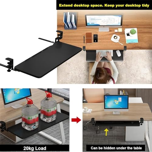BWPURWDFH Clamp-On Keyboard Tray, Ergonomic Desk Extender Tray, Sturdy, Easy to Set Up, Under Desk Comfort Pull-Out Keyboard Drawer Platform, Improve Work Efficiency (Walnut 52x25cm (21x10in
