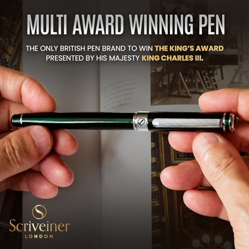 Scriveiner British Racing Green Rollerball - Stunning Luxury Pen With Chrome Finish, Schmidt Ink Refill, Best Roller Ball Pen Gift Set for Men & Women, Professional, Executive Office, Nice Pens