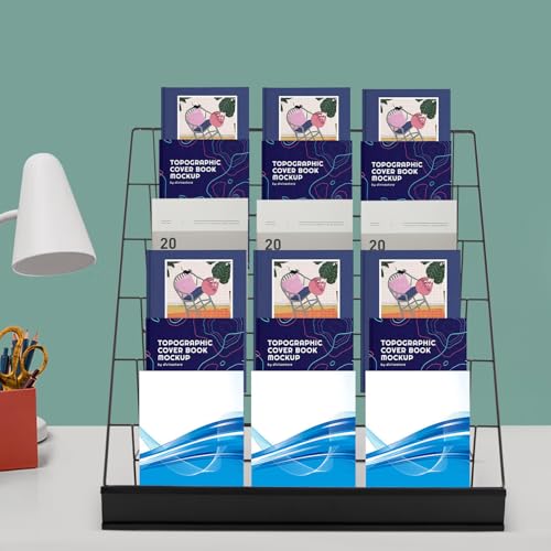 Desktop Book Organizer, Foldable Iron Display Rack, 6 Tier (Black)
