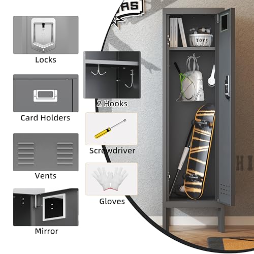 BUTISOW Metal Cabinet Home Office Storage,Lockers,Lockable Employees Metal Locker with Door,54" Height Steel Locker,Lockable Steel Locker for Gym,School,Home,Office,Garage,Assembly Required