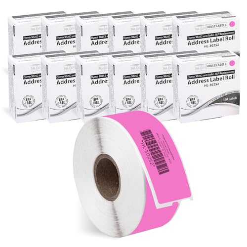 HouseLabels Compatible with Dymo 30252 Labels, Pink, 1-1/8" x 3-1/2"