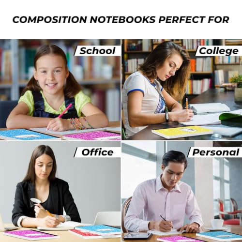 Rosmonde 100 Pack Composition Notebooks Bulk Wide Ruled, Bulk Color Marble