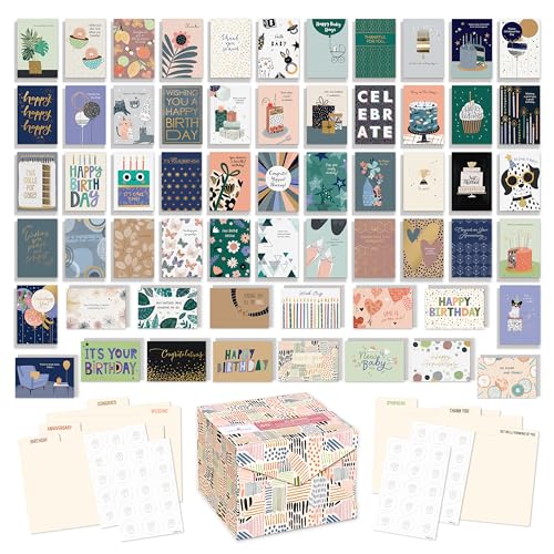 American Greetings 65-Count All-Occasion Card Pack, Assorted Celebration Designs