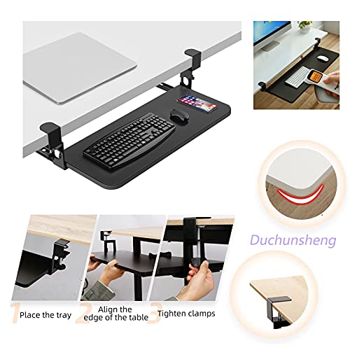 BWPURWDFH Keyboard Mouses Support Bracket, Wooden Keyboard Tray, for Home Office Computer Desk Extender, Under Desk Sliding Keyboard Drawer Platforms, with Clamp, Easy Install, Ergonomic (Wa