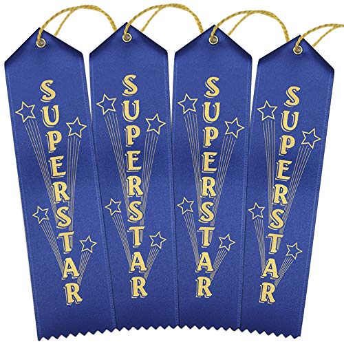 RibbonsNow Superstar Award Ribbons – 100 Blue Ribbons with Card & String