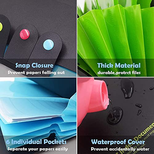HBJWOV A4 Plastic Muilt-Colors Accordion File Folders,Expanding File Folders with 6 Pockets,with Snap Closure,for School Home Office(E)