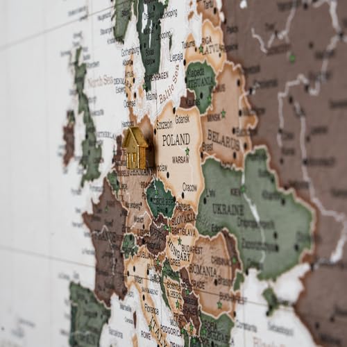 Canvas World Map with Cork Pin Board - English Lettering - Decorative Wall Decoration for All Rooms - Canvas Pictures with World Map Motif (70x50 cm, Pattern 24)