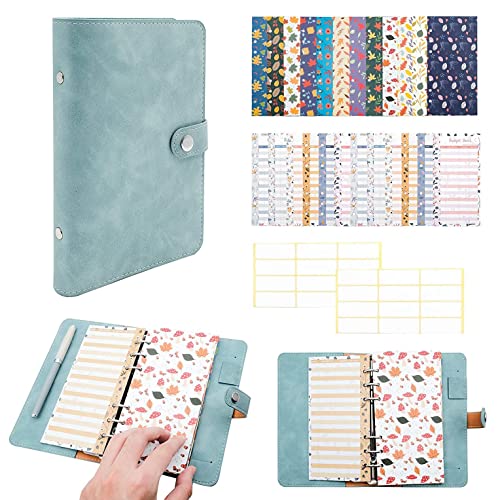 QERTYHKK A6 PU Leather Budget Binder Notebook Cash Envelope System Money Organizer with 12 Envelopes, Sheets, Label