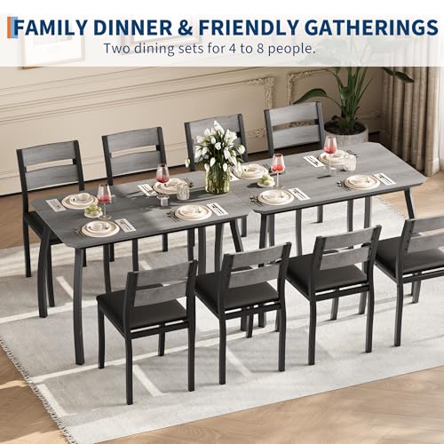 Garvee Dining Table Set for 4, Modern Metal & Wood with Cushion Seats, Gray